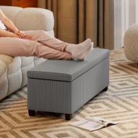 HOMCOM 44 Inches Ottoman with Storage, Lid, Legs, Corduroy End of Bed Bench for Living Room, Bedroom, Entryway, Gray(m-8)