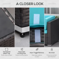 Outsunny 7 Piece Patio Furniture Set, Wicker Outdoor Sectional Sofa Set, All Weather PE Rattan Outdoor Furniture Conversation Sets with Cushions, Glass Top Coffee Table, Pillows, Turquoise(m-7)