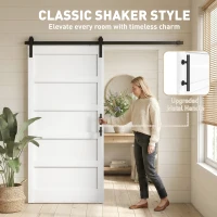 HOMCOM 42"x84" Sliding Barn Door with Hardware Kit, Shaker Style Sliding Door with Handle, Track, Floor Guide, White Wood Grain(m-4)