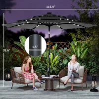 Outsunny 9.7 ft Outdoor Patio Umbrella with Solar LED Lights, 3 Tier Outdoor Table Umbrella with Tilt, Crank, Black(m-3)