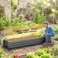 Outsunny 8'x2'x1' Galvanized Raised Bed, Large Elevated Planter Box for Growing Flowers, Herbs and Vegetables, Dark Grey(m-3)
