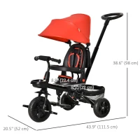 Qaba Tricycle for Toddler 4 in 1 Kids Trike, Foldable Converts Stroller to Toddler Bike, Adjustable Backrest & Curved Canopy, Detachable Guardrail & Handle for 1-5 Years Old, Red(m-3)
