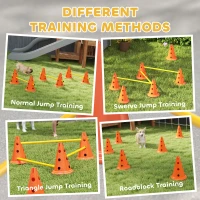 PawHut Dog Agility Hurdle Cone Set, Adjustable Obstacle Course Equipment with 6 Cones & 6 Poles, Carry Bag, Orange(m-5)