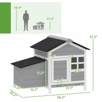 PawHut Wooden Chicken Coop Outdoor with Nesting Box, Pull-Out Metal Tray, for 1-2 Chickens, Rabbits, Ducks, 36" x 25" x 27"(m-3)