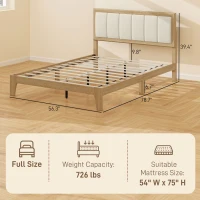 HOMCOM Full Bed Frame with Headboard Full Size Platform Bed Frame with Wooden Slats No Box Spring Needed Easy Assembly Oak(m-3)