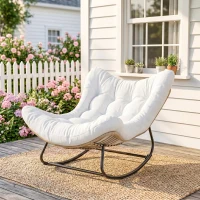 Outsunny Oversized Rattan Patio Egg Chair, Outdoor Rocking Chair with Padded Cushion for Indoor, Porch, Cream White(m-8)
