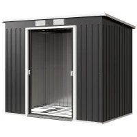 Outsunny 7 x 4ft Galvanised Steel Garden Shed, with Foundation Kit - Dark Grey(m-2)