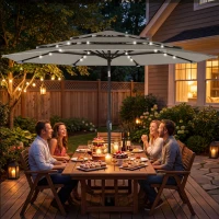 Outsunny 9.3 ft Patio Umbrella with Solar LED Lights, Cover, 3 Tier Outdoor Market Table Parasol with Tilt, Crank, Grey(m-1)