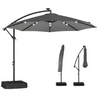 Outsunny 10 ft Cantilever Patio Umbrella with Light, Weight, Offset Hanging Outdoor Umbrella with Protective Cover, Dark Gray(m-1)