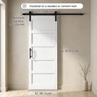 HOMCOM 32"x84" Sliding Barn Door with Hardware Kit, Shaker Style Sliding Door with Handle, Track, Floor Guide, White Wood Grain(m-3)