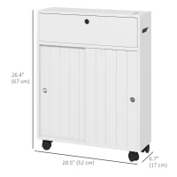 kleankin Bathroom Storage Cabinet, Bathroom Cabinet with 4 Rolling Wheels and Paper Holes, 20.5" x 6.75" x 26.5", White(m-3)