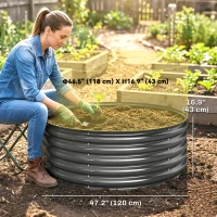 Outsunny Galvanized Raised Flower Bed, 4 x 4 x 1.5 ft Outdoor Metal Raised Bed with Safety Edging and Gloves, Dark Grey(m-3)