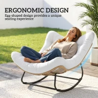 Outsunny Oversized Rattan Patio Egg Chair, Outdoor Rocking Chair with Padded Cushion for Indoor, Porch, Cream White(m-4)
