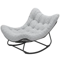 Outsunny Oversized Rattan Patio Egg Chair, Outdoor Rocking Chair with Padded Cushion for Indoor, Porch, Grey(m-2)