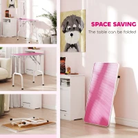 PawHut Foldable Pet Grooming Table for Dogs Cats with Adjustable Arm, Non-slip Surface, Pink(m-5)