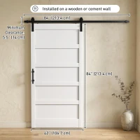 HOMCOM 42"x84" Sliding Barn Door with Hardware Kit, Shaker Style Sliding Door with Handle, Track, Floor Guide, White Wood Grain(m-3)
