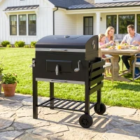 Outsunny BBQ Trolley Charcoal Grill Portable Stainless Steel Barbecue Tool Kits w/ Wheels Side Shelf for Camping Hiking Picnic(m-10)