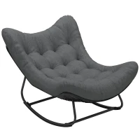 Outsunny Outdoor Rocking Chair, Oversized Patio Egg Chair with Padded Cushion, Rattan Wicker for Indoor, Backyard, Dark Grey(m-11)