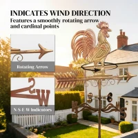 Outsunny Metal Rooster Weathervane, Roof Mount Wind Direction Indicator, Outdoor Weather Vanes(m-5)