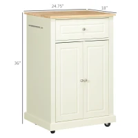 HOMCOM Rolling Kitchen Island Cart, Portable Serving Trolley Table with Drawer, Adjustable Shelf and 2 Towel Racks, Cream White(m-3)