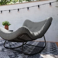 Outsunny Outdoor Rocking Chair, Oversized Patio Egg Chair with Padded Cushion, Rattan Wicker for Indoor, Backyard, Dark Grey(m-10)