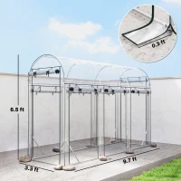 Outsunny Walk-in Tunnel Greenhouse, Hoop House Greenhouse with 8 Roll-Up Doors, 10' x 3' x 6.5', Clear(m-3)