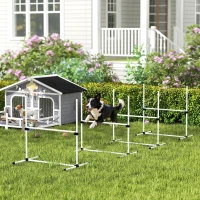PawHut Set of 4 Dog Agility Training Equipment Adjustable Jump Bar Pet Exercise Kit with Carrying Bag (White)(m-1)