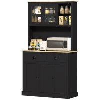 HOMCOM Freestanding Kitchen Cabinet, 71" Tall Pantry Cabinet, Modern Hutch with Wide Countertop, Adjustable Shelves, Black(m-1)