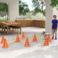 PawHut Dog Agility Hurdle Cone Set, Adjustable Obstacle Course Equipment with 8 Cones & 8 Poles, Carry Bag, Orange(m-10)