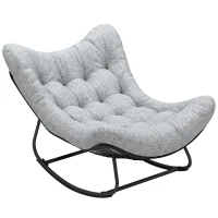 Outsunny Oversized Rattan Patio Egg Chair, Outdoor Rocking Chair with Padded Cushion for Indoor, Porch, Grey(m-11)