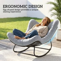 Outsunny Oversized Rattan Patio Egg Chair, Outdoor Rocking Chair with Padded Cushion for Indoor, Porch, Grey(m-4)