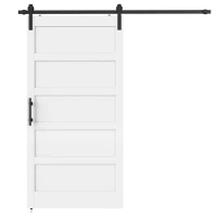 HOMCOM 42"x84" Sliding Barn Door with Hardware Kit, Shaker Style Sliding Door with Handle, Track, Floor Guide, White Wood Grain(m-2)