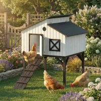 PawHut Chicken Coop Hen House with Nesting Box, Elevated Rabbit Hutch with Ramp, Asphalt Openable Roof and Elevated Legs(m-2)