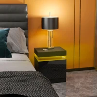 HOMCOM Nightstand, Bedside Table with LED Lights and 2 Drawers for Bedroom, Living Room, Black(m-9)