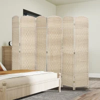 HOMCOM 6 Ft Tall Folding Room Divider, 6 Panel Portable Privacy Screen, Hand-Woven Partition Wall Divider, Light Oak(m-9)
