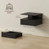 HOMCOM Floating Nightstand Set of 2, Wall Mounted Bedside Table with Drawer and Shelf, Small Night Stand for Bedroom, Black(m-3)