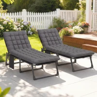 Outsunny Folding Chaise Lounge Chair Outdoor Tanning Chair Set of 2 with 5-Position Backrest, Cushions, Side Pocket, Dark Gray(m-9)