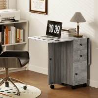 HOMCOM Drop Leaf Dining Table, Mobile Folding Table on Wheels with Drawers and Cabinet for Dining Room, Kitchen, Grey(m-9)