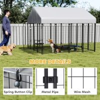 PawHut Outdoor Dog Kennel with Roof, 8' x 8' x 6' Heavy Duty Welded Wire Dog Playpen Enclosure with Escape-proof Lock(m-6)