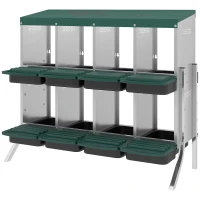 PawHut Chicken Nesting Boxes, 8 Compartment Metal Nesting Boxes for Chickens, Two-Tier Egg Laying Boxes with Vented Holes(m-1)
