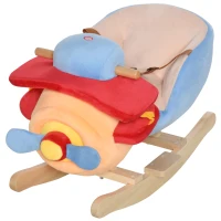 Qaba Baby Rocking Horse Plane Design Plush Stuffed Rocking Chair, Wooden Rocking Horse with Sound, Seat Belt for Boys and Girls Gift, Red(m-2)