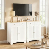 HOMCOM Sideboard Buffet Cabinet with Storage, 27" Kitchen Cabinet with Adjustable Shelf, 2 Drawers and 2 Doors, Coffee Bar Cabinet with Rubberwood Tabletop, White(m-8)