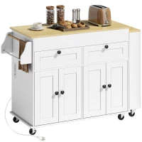 HOMCOM Kitchen Island with Sliding Expandable Top, Rolling Kitchen Cart with Drawers, Cabinets & Spice Rack, White(m-11)