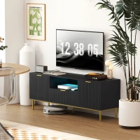 HOMCOM Modern TV Console for TVs up to 60 Inch, Entertainment Center with Smart RGB LED Lights and Soft Close Doors, Black(m-10)