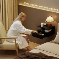 HOMCOM Floating Nightstand Set of 2, Wall Mounted Bedside Table with Drawer and Shelf, Small Night Stand for Bedroom, Black(m-4)