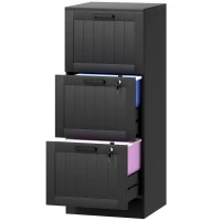 HOMCOM 3 Drawer Filing Cabinet with Lock, Office Storage Cabinet with Adjustable Hanging Bars for A4 Letter Size Files, Black(m-2)