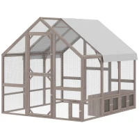 PawHut Large Wooden Chicken Coop for 8-10 Hens, Walk-in Chicken Run with Waterproof Cover, Nesting Boxes and Perches(m-1)