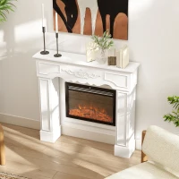 HOMCOM Baroque Fireplace Mantel, Freestanding Fireplace Surround with Leg for Electric Fireplaces, 43.3" W x 39.8" H, White(m-9)