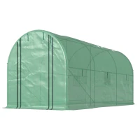 Outsunny Hoop House Greenhouse, Walk-in Tunnel Greenhouse with 2 Support Rods, Zippered Roll-up Mesh Door, 14.6'x6.5'x6.6', Green(m-1)