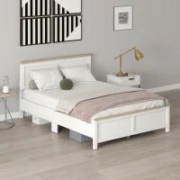 HOMCOM Full Bed Frame with Headboard, Modern Platform Bed Frame with Wooden Slats, No Box Spring Needed, Easy Assembly, White(m-7)